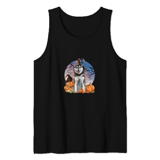 Dog Husky Halloween Husky Jack O Lantern Pumpkin Moon 73 Tank Tops