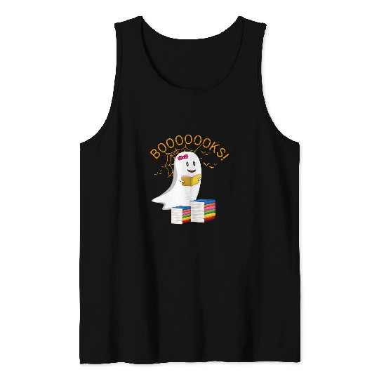 Booooks Halloween ghosts Read Book Cute Book Lovers Girls Tank Tops