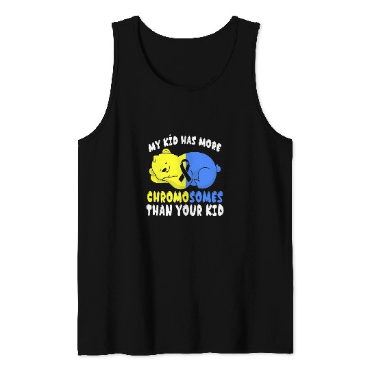 Blue Yellow Ribbon Animal Cute Bear Down Syndromes Awareness Tank Tops