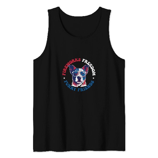 4th of July Patriotic Dog Print for Men and Women 9 Tank Tops