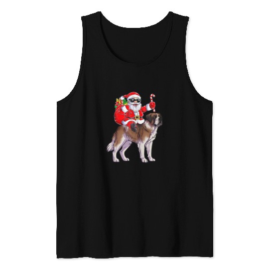 Dog Saint Bernard Santa Claus Riding Saint Bernard xmass Gifts Dog Tank Tops