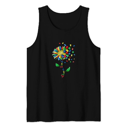 Autism Sunflower Choose Kindness Autism Awareness Month Puzzle Neurodiverse Tank Tops
