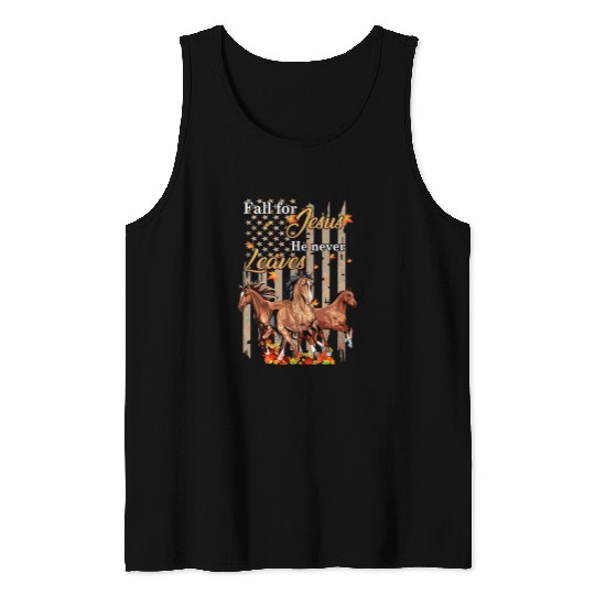 Christian Autumn Horse Fall For Jesus He Never Leaves thanksgiving 90 Bibble Jesus Christ Tank Tops
