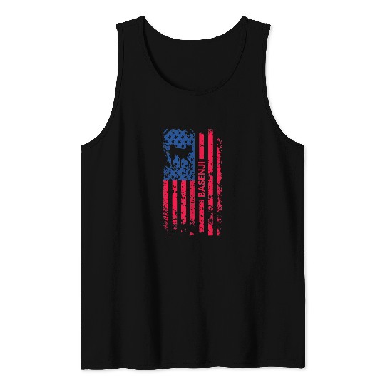 Dog Basenji Lover Patriotic American Flag 4th Of July Merica Tank Tops