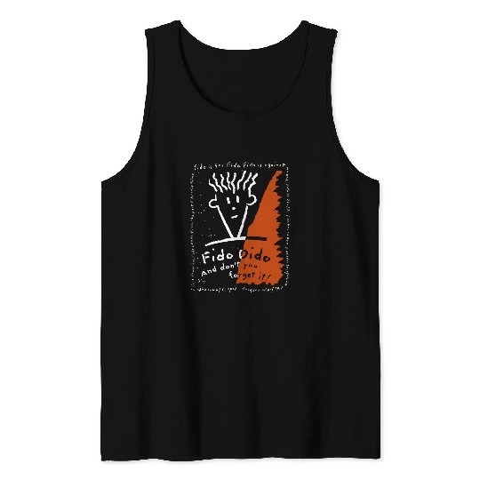 Fido Dido White And Orange Text Frame Tank Tops