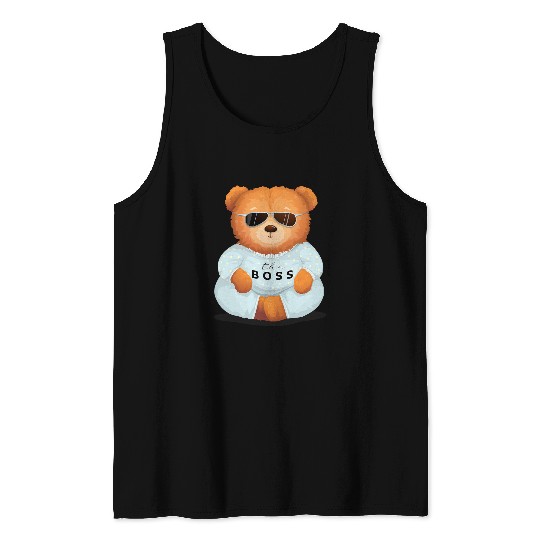 Funny Bear Cool Teddy Bear with Sunglasses Teddy Lover The Boss Bossy Cute Bears Tank Tops