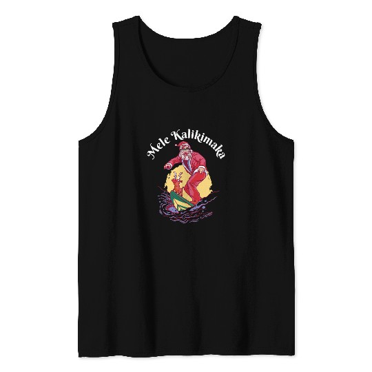 Surf Life Funny Christmas Santa At The Beach Surfing With Rudolph Tank Tops