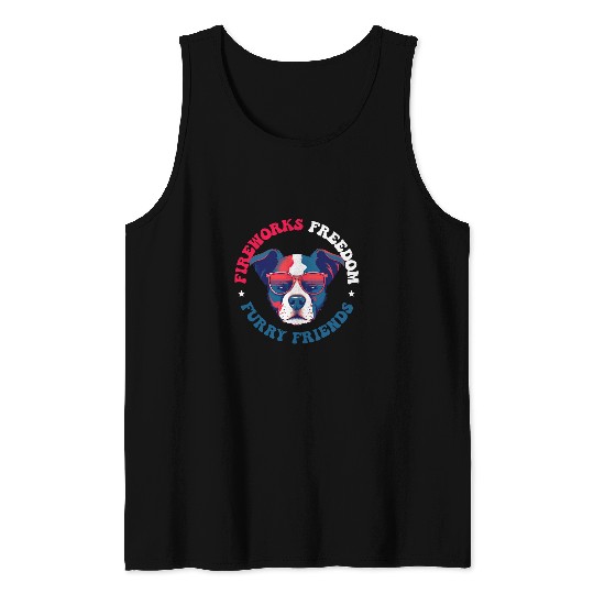 4th of July Patriotic Dog Print for Men and Women 7 Tank Tops