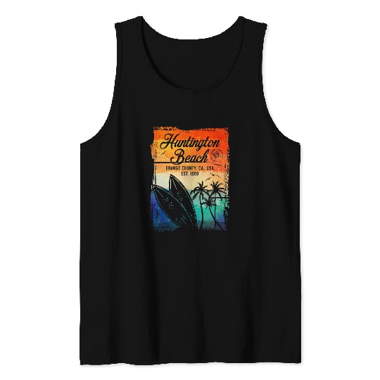 Surf Life Huntington Beach Surf City californias vintages Surfing Style Tank Tops