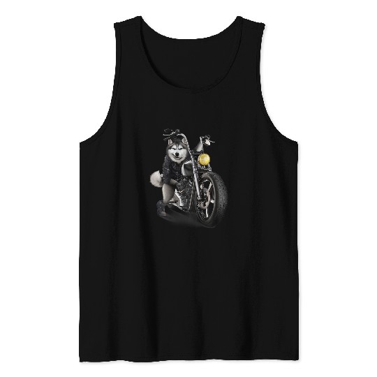 Dog Husky Siberian Husky Dog Riding Chopper Motorcycle Tank Tops