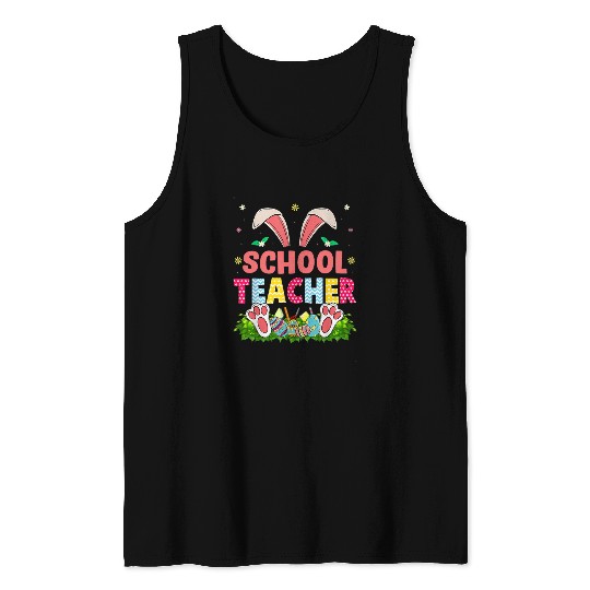 Easter Bunny School Teacher Leopard Math Teacher Easter Tank Tops