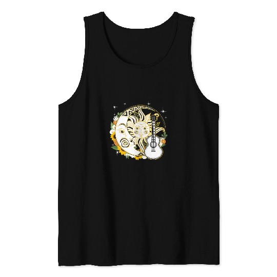 Guitarist Cottagecore Acoustic Guitar With Moon Sun Stars Aesthetic Guitar Tank Tops