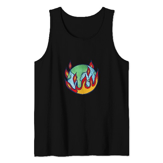 Flaming Earth Day Global Climate Strike Art Earth Day Tank Tops