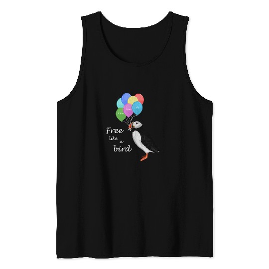 frees like a Bird Puffin Painting Cute Motivational Tank Tops