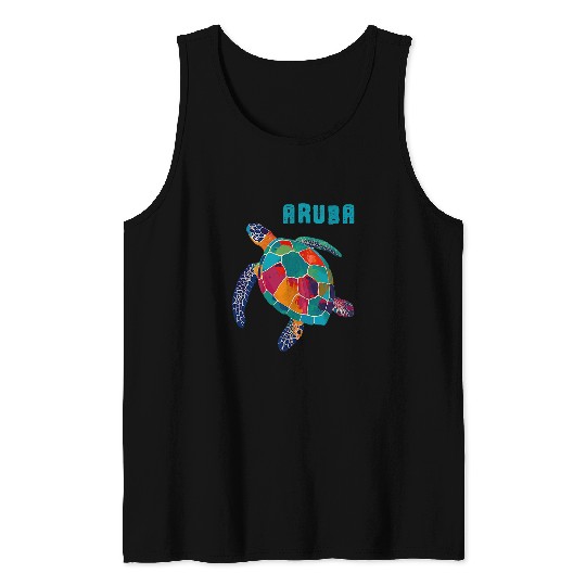 Aruba Sea Turtle Illustration Caribbean vintages Surfer Tank Tops