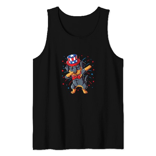 Dog Rottweiler Dabbings Rottweiler 4th of July Men Women USA American Flag Tank Tops