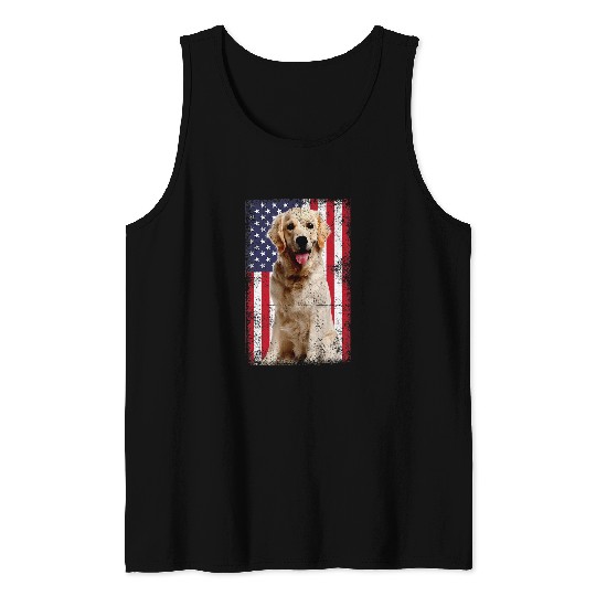 Goldie American Flag vintages 181 Golden Retriever Dog Tank Tops