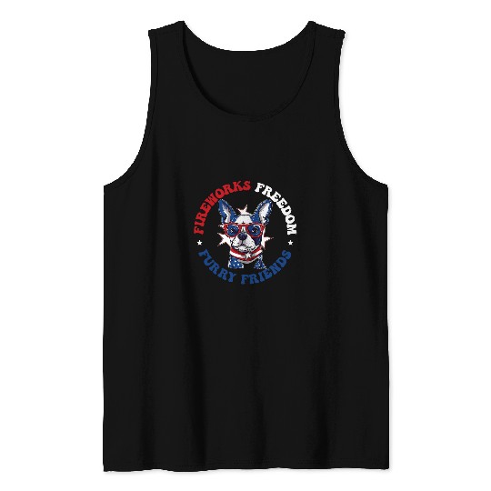 4th of July Patriotic Dog Print for Men and Women 6 Tank Tops