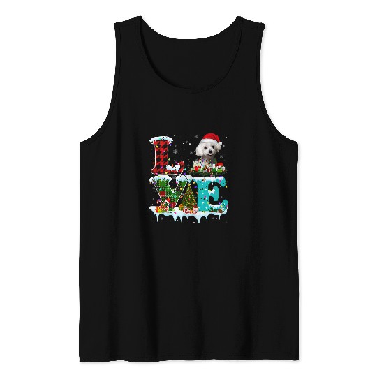 Dog Maltese Christmas Tree Lights Santa Dog Xmas Tank Tops