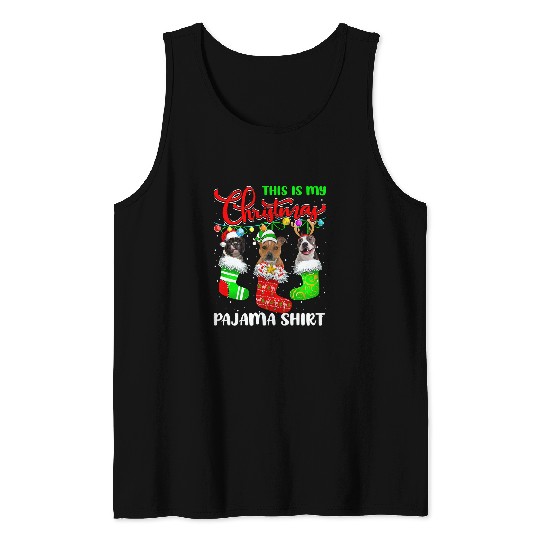 Bully Dog This Is My Christmas Pajama Pitbull Dog xmass Lights 326 Pitbull Dog Tank Tops
