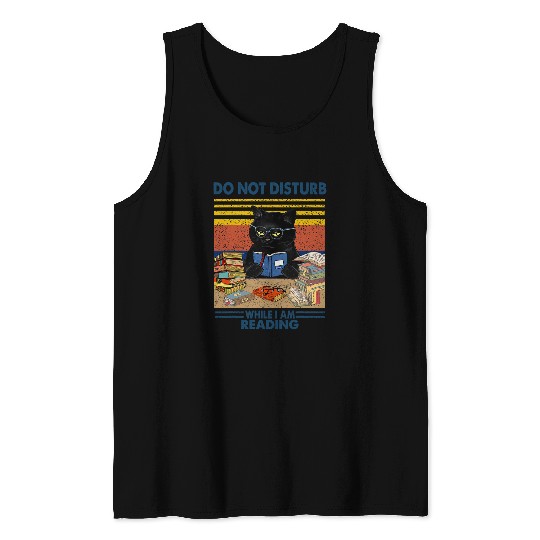Do Not Disturb When Im Reading A Book Black Glassed Cat Tank Tops