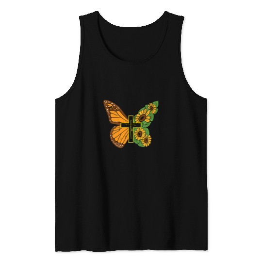 Christian Jesus Christ Christian Butterfly Sunflower Cross Faith God Jesus Christian Women 40 Bible Verse Christ Tank Tops