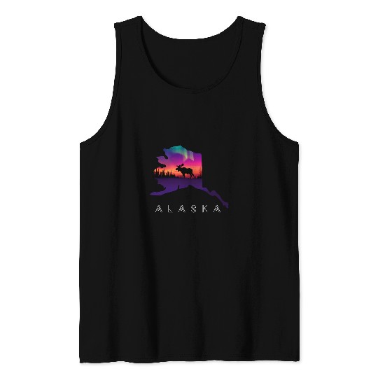 Alaska Moose Aurora Borealis Alaska State Landscape Tank Tops