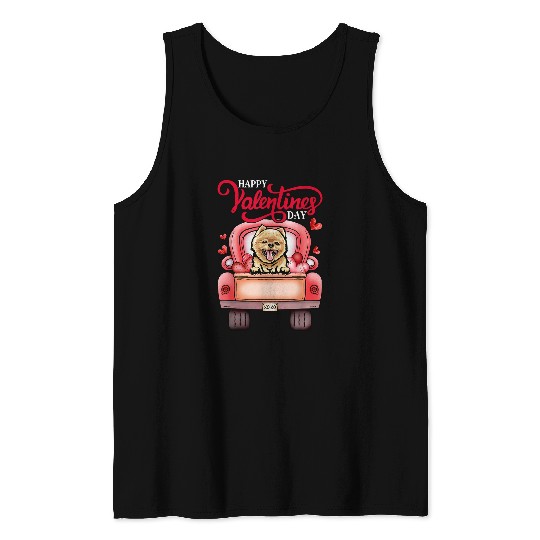 Dog Pomeranian Red Truck Happy Valentines Day Pomeranian Dog Hearts Tank Tops