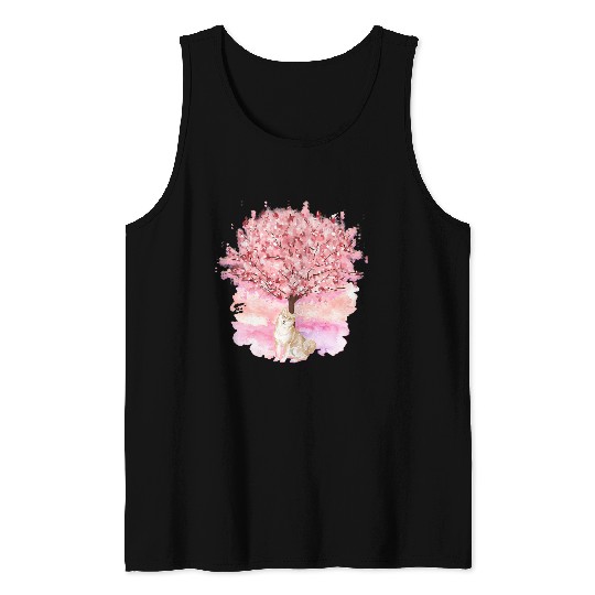 Dog Akita under a cherry blossom tree pet Tank Tops