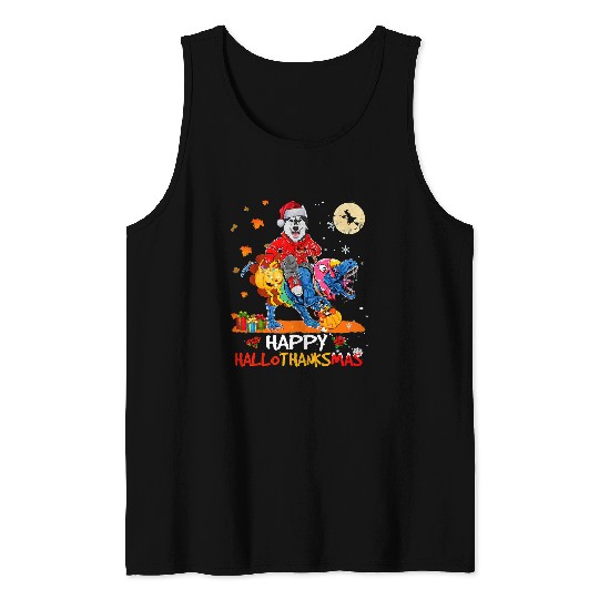 Dog Husky Happy Hallothanksmas Halloween Thanksgiving Xmas Tank Tops