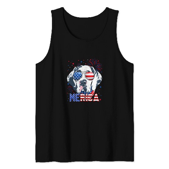Dog Great Dane Lover Merica Sunglasses 4th of July American Flag Tank Tops