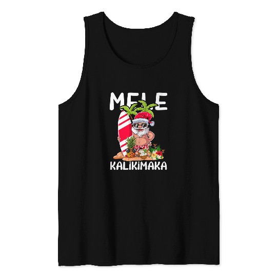 Surf Life Mele Kalikimaka Hawaiian Christmas Hawaii Surfing Santa 3 Tank Tops