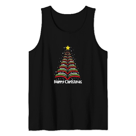 Reading Book Merry Christmas Tree Love Reading Books Librarian Nerd 2 Reader Tank Tops