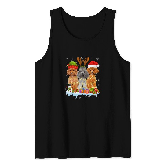 Cute Poodles Santa Hat Christmas Light xmass 636 Poodle dog Tank Tops