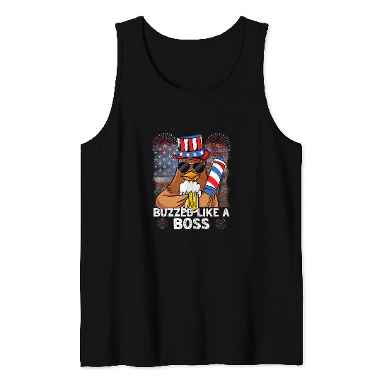Chicken Lover Buzzed Like A Boss 4th of July American Flag Funny Chicken Tank Tops