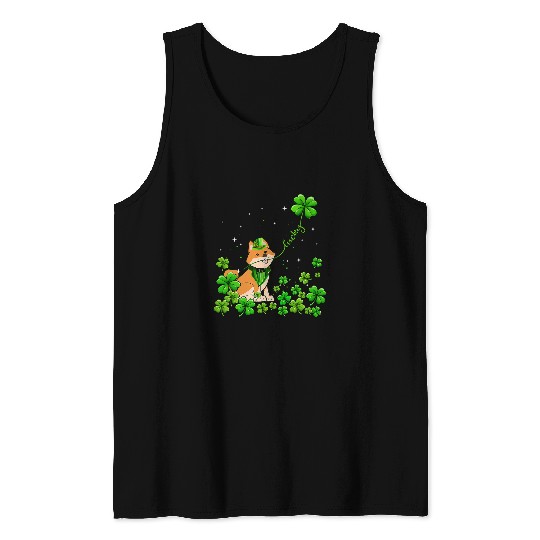 Dog Shiba Inu Irish Green Shamrock Clover St Patricks Tank Tops