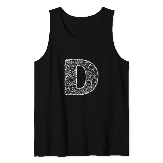 Capital Letter D Floral Chic Boho Abstract Doodle Pattern Tank Tops