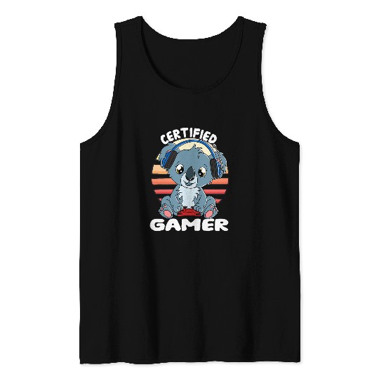 Funny Bear Koala Bear with Gamer Headset Gaming Koala Certified Gamer 1 Cute Bears Tank Tops