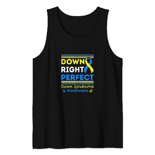 Down Right Perfect Blue Yellow Ribbon T21 Down Syndromes Tank Tops