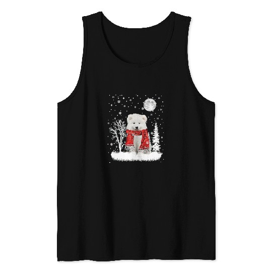Dog Samoyed Under Moonlight Snow Christmas Pajama 41 Tank Tops