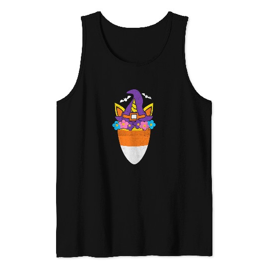 Funny Unicorns Candy Corn Witch Halloween Costume Kids Women Tank Tops