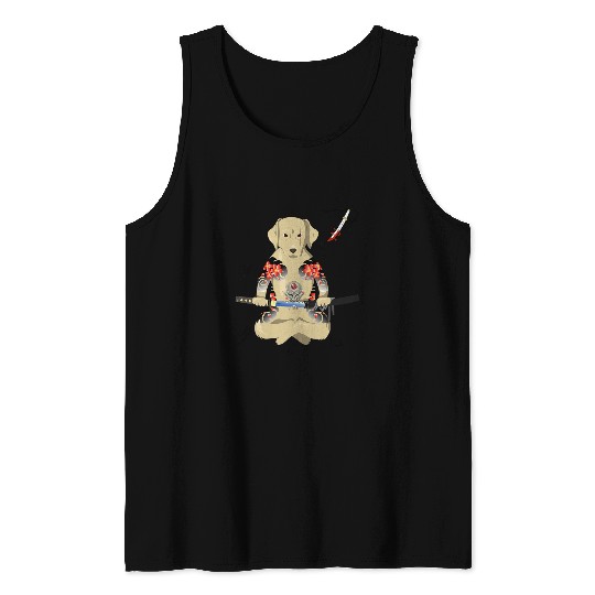 Labrador Lab Dog Labrador Japanese Samurai Katana Ninja Yakuza Tattoo Tank Tops