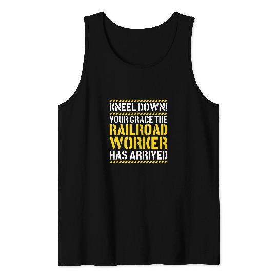 Railway Train Locomotive Rail Kneel Down Railroad Worker Tank Tops