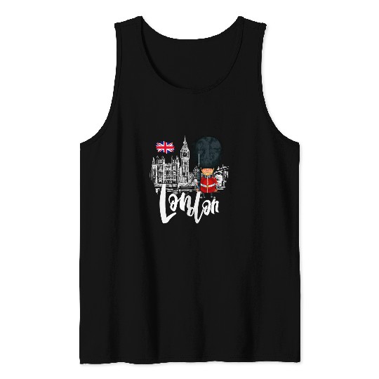 Cool London with London Guards Illustration Sketch Drawing Tank Tops