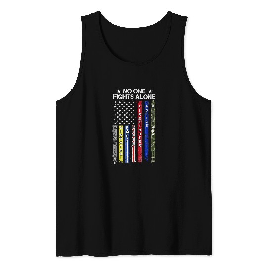 nurses Nursery No One Fights Alone USA Flag Thin Line Military Police nurses 50 medicals Nursing Tank Tops