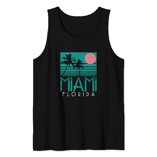 Surf Life Miami Florida vintages Retro Palm Trees Beach Summer Surf Tank Tops
