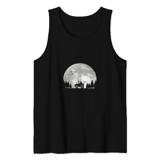 Tractor driving Farming Agriculture Moon Funny Farmer Tank Tops