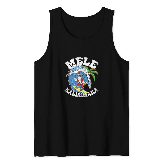 Surf Life Mele Kalikimaka Christmas Surf Design Santa Surfing Tank Tops