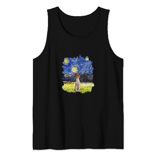 Dog Basenji Starry Night Impressionist Dog Art Basenji Tank Tops