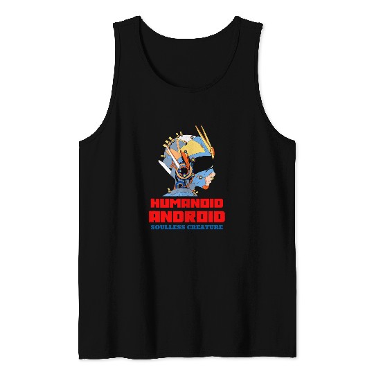 Humanoid Android Soulless Creature Portrait of Robot Print Tank Tops